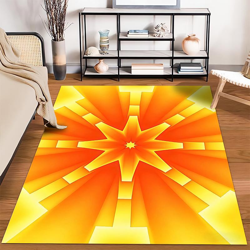 Bright Geometric Starburst Pattern Carpet - Orange and Yellow Design Suitable for use as an anti-slip for living room bedroom sofas