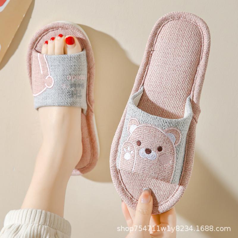 Льняные тканевые тапочки, женские летние домашние тапочки для пар, домашние деревянные напольные тапочки из хлопка и льна с мягкой подошвой, носимые тапочки