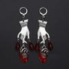 Gothic Dark Ruby Heart & Hand Drop Earrings - Creative European & American Design