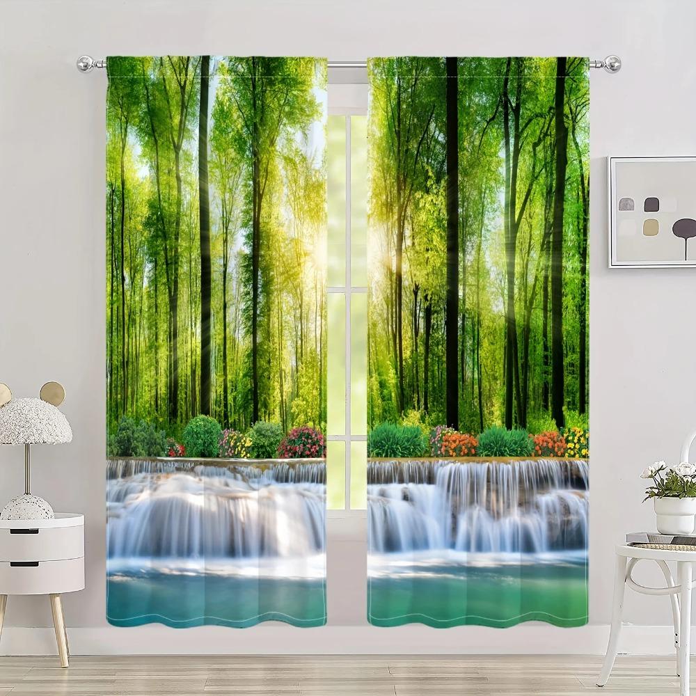 2 панели Природа Пейзаж Солнечный Лес Занавес Водопад Полузатемняющие Занавески Для Спальни Гостиной Окна Кухни Офиса