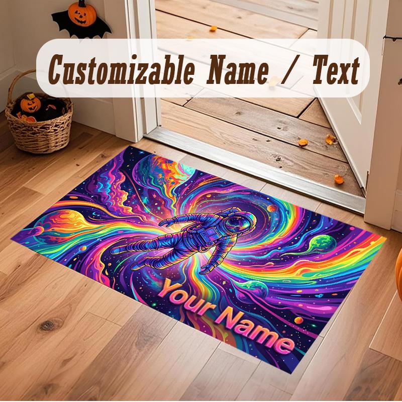 Astronaut Space Theme Soft Crystal Velvet Rug Custom Name & Text Print Non Slip Floor Rug for Bedroom Living Room