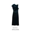 Kaslead New Arrival Women's Fashion Style Velvet Round Neck Asymmetric Sleeves Midi Skirt Dress 9662617