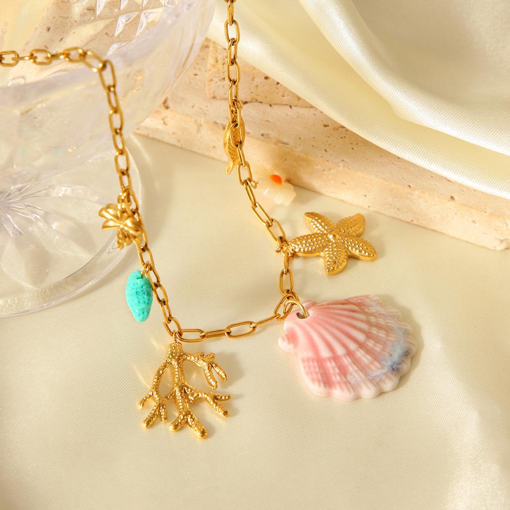 Seashell Stainless Steel Starfish Marine Life Pendant Dopamine Necklace Light Luxury Niche Titanium Steel Necklace