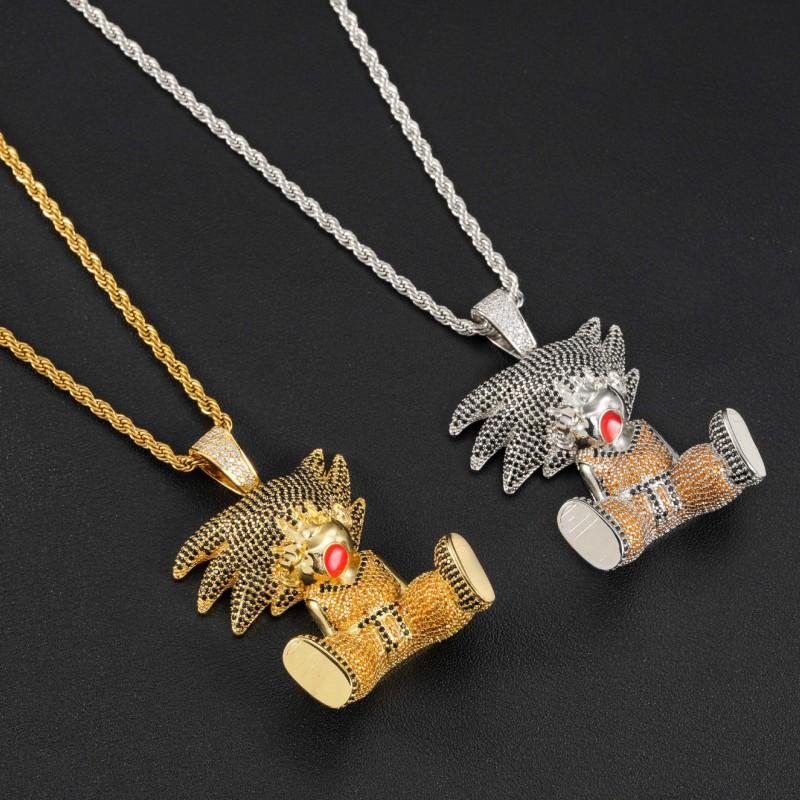 Dragon Ball Z Goku Full CZ Pendant Necklace Hip Hop Style Bling Jewelry Men