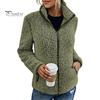 Winter Jacket Stand Collar Long Sleeves Pockets Zipper Closure Fluffy Coat Cardigan Women Autumn Solid Color Plush Streetwear