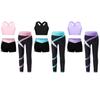 Kids Girls 3Pcs Sports Set U Neck Cross Back Keyhole Cropped Vest with Contrast Color Pants Shorts for Running Workout Yoga