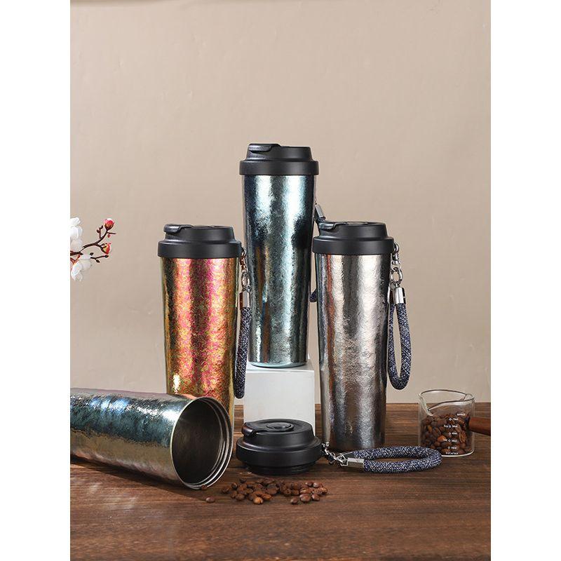 New Pure Titanium Coffee Cup Large Capacity Vacuum Cup Portable Car Tea Cup Portable Water Cup One-Click Open Cover Titanium Cup