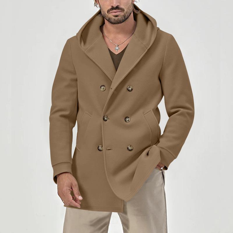 Мужской тренч средней длины с лацканами и капюшоном, двубортная повседневная куртка из композитной спейсерной ткани для весны и осени