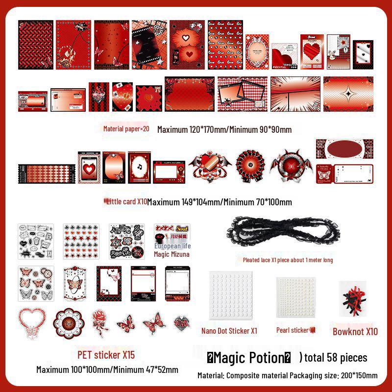 Счастливая лента кружево ита-бэг: Красный бумажный фон, наклейки для красоты и дырокол