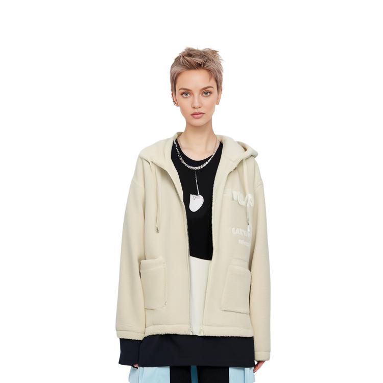 Fila Однотонная повседневная куртка с капюшоном из овечьей шерсти для женщин, верхняя одежда, светло-зеленая F11W349501FIV