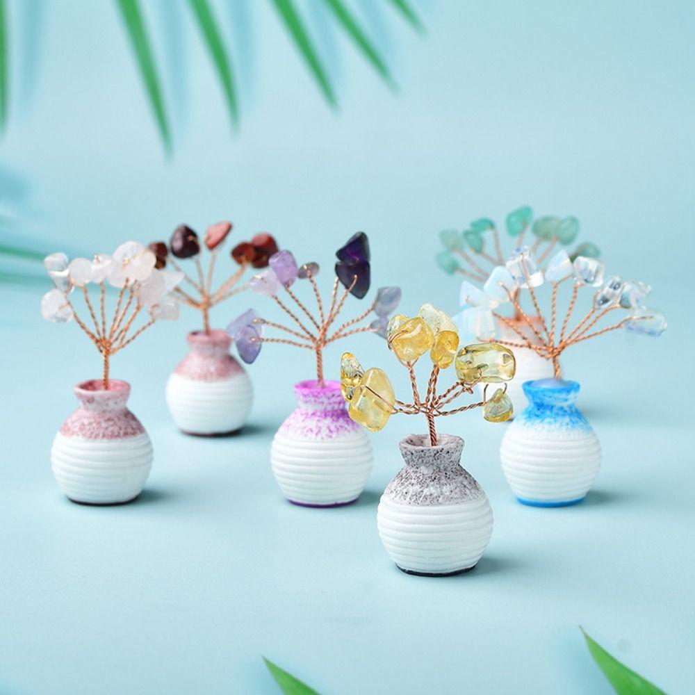 Белая хрустальная ваза Модель хрустального дерева Разноцветные мини-елочные украшения Натуральные изделия ручной работы Украшения для хрустального дерева желаний