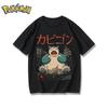 Аниме Покемон Снорлакс Периферийная Хлопковая Черная Футболка Летняя Мужская и Женская Свободная Повседневная Футболка с Коротким Рукавом в Стиле Харадзюку