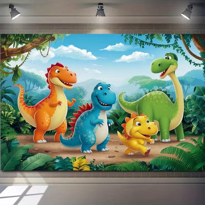 Cartoon Dinosaur Party Backdrop 120x80cm Polyester Background Cloth for Children Birthday Photo Booth Decoration