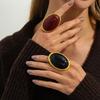 Salircon Classic Simple Geometry Red Oval Resin Finger Ring Women Vintage Elegant Rings Charm Party Accessories Jewelry Gift