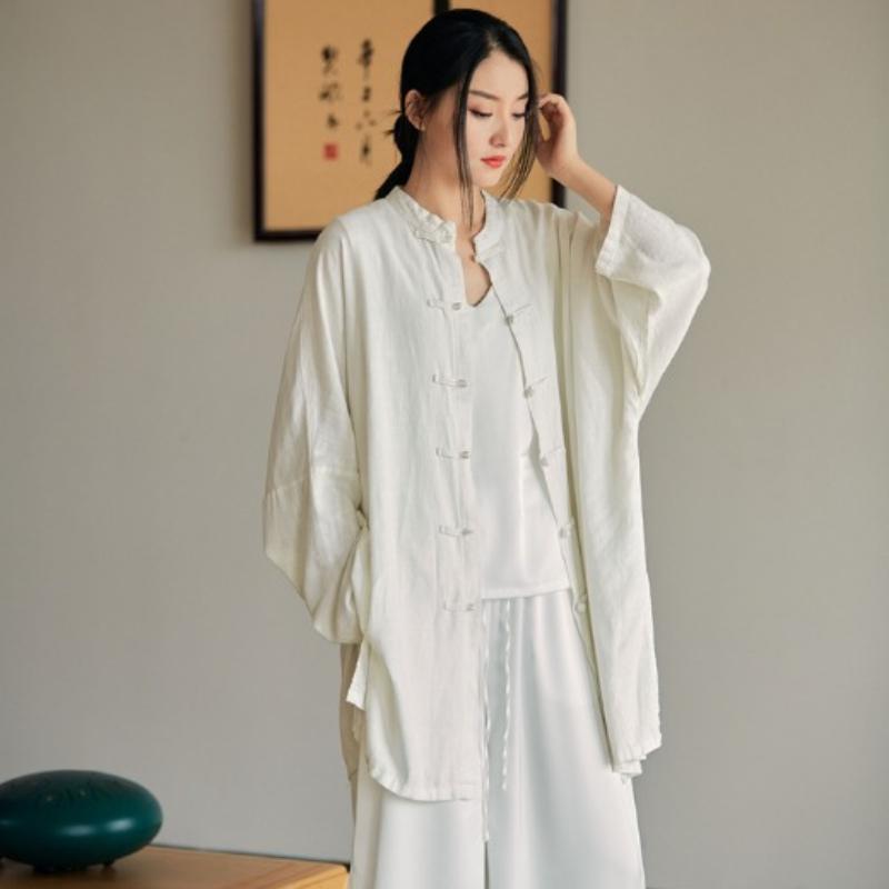 Spring and Autumn Cotton Linen Women's Plus Size Soft Floating Zen Tea Clothes Sunscreen Cardigan Shirt Jacket