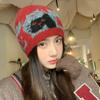 Fair Isle Style Jacquard Cat Knitted Hat Warm Printing Knit Cap Jacquard Pattern Beanies  Outdoor