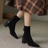 Autumn Winter Women Stretch Sock Boots Fashion Pointed Toe Slim Short Booties Ladies Concise Thick Heels Shoes