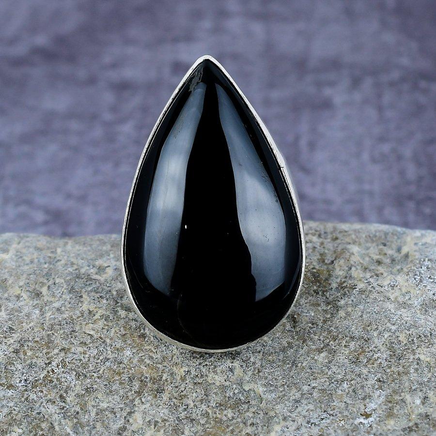 Черный обсидиановый драгоценный камень ручной работы 925 пробы Серебряное кольцо Ювелирный подарок для матери