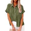 Women Fashion Solid-color T-shirt Summer&autumn Short Sleeve Buttoned-down Top Ladies Casual Tee Shrit Lapel Collar Loose Blouses