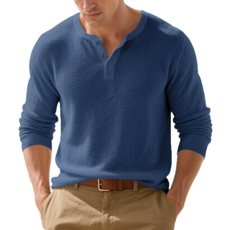 Men S Casual Loose Long Sleeve Henry Shirt Fall Basic Top