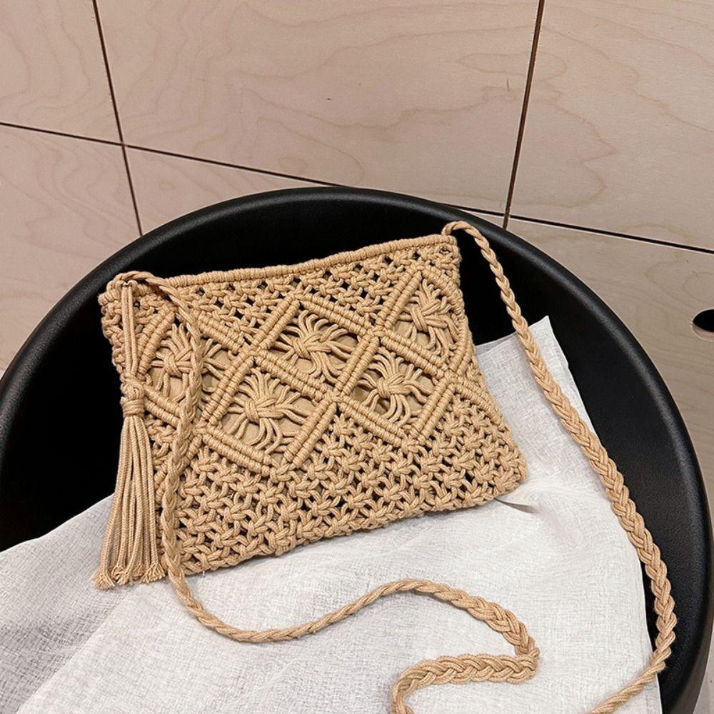 Tassel Weave Shoulder Bag Women Ethnic Style Ladies Underarm Bag Crochet Crossbody Bag  Travel