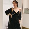 Autumn Winter Velvet Female 3PCS Pajamas Set Sexy Lace Trim Bathrobe Trouser Suits Loose Casual Velour Home Clothes Lounge Wear