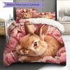Rabbit and Fresh Flowers Pattern Bedding Home Decoration Birthday Gift (1 * duvet cover + 2 * pillowcase, without core)