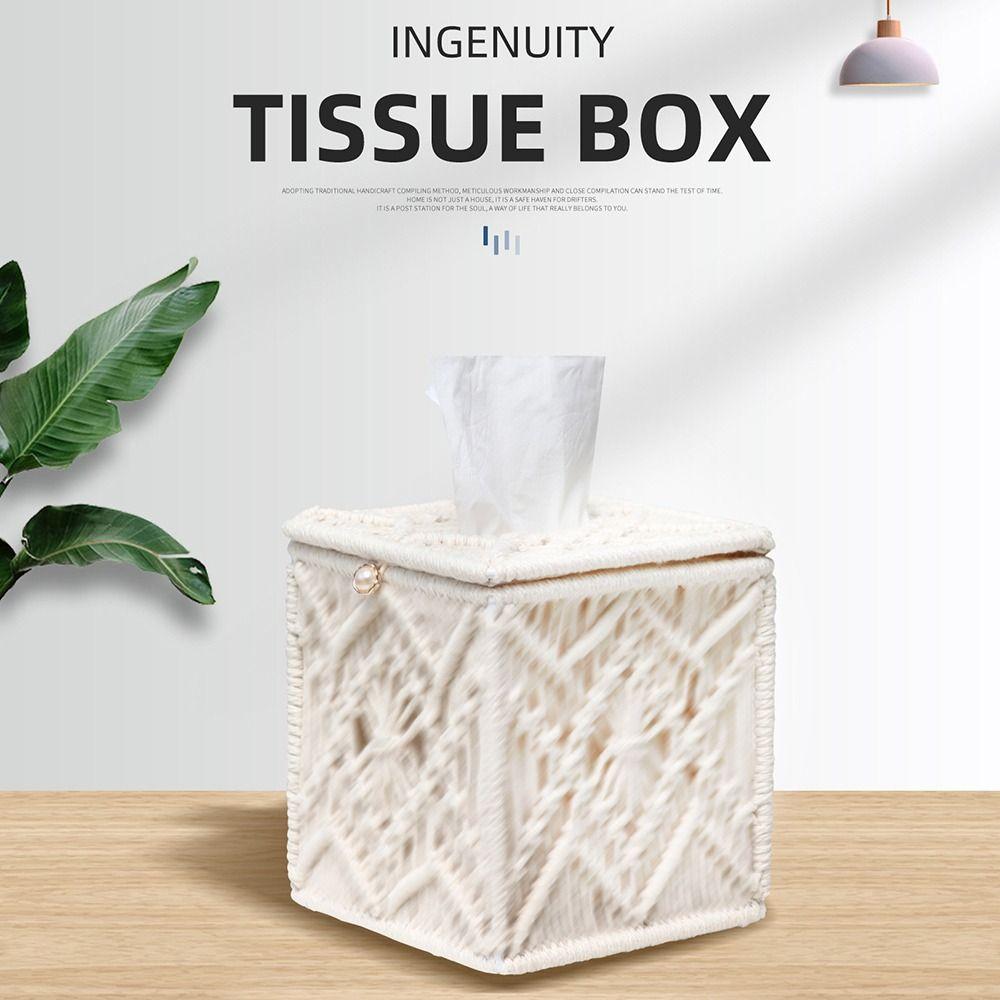 Cotton Tissue Box Cover Square Napkin Case Portable Tissues Holder Countertop Decor