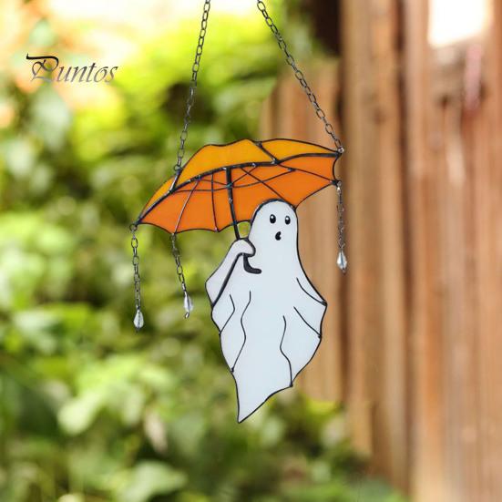 Halloween Umbrellas Ghost Hanging Decoration Home Office Indoor Outdoor Stained Glass Cartoon Ghost Wall Window Hanging Ornament