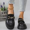 Female Shoes Women Fashion Mary Janes Round Toe Flats Loafers Oxfords Platform Casual Metal Chain Buckle Ladies Heels Black