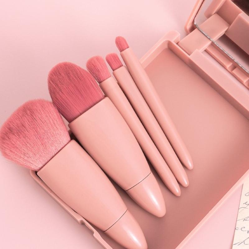 Набор из 5 кистей с зеркалом Многофункциональная кисть для пудры Кисть для теней для век Консилер Тональная кисть BB Кисть для румян Сухой и влажный инструмент для макияжа без пудры