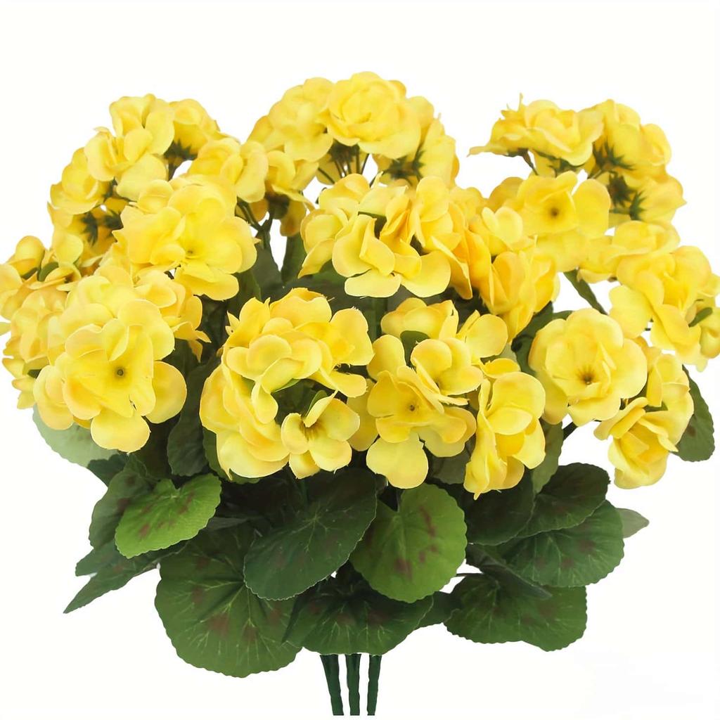 2/5 шт. Реалистичные искусственные герани - Яркие цветочные букеты с пышными зелеными листьями - Пластиковые цветы для внутреннего/наружного декора