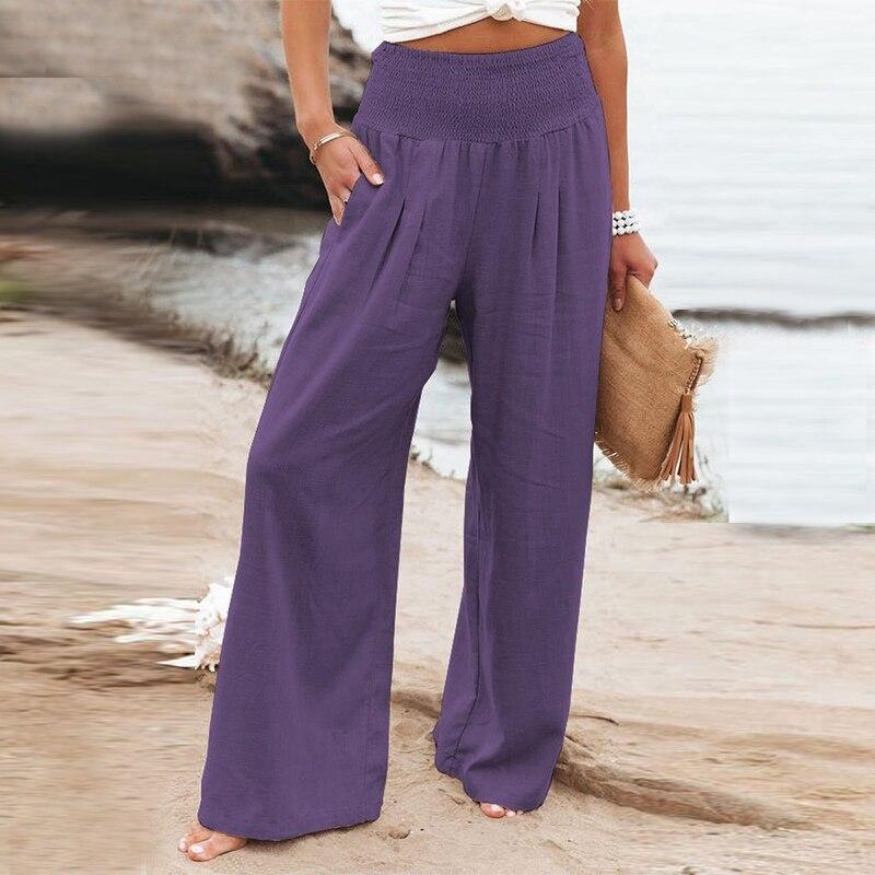 Хлопковые и льняные широкие брюки, повседневные длинные брюки, модные зеленые женские эластичные однотонные женские свободные брюки в стиле OL, 22683