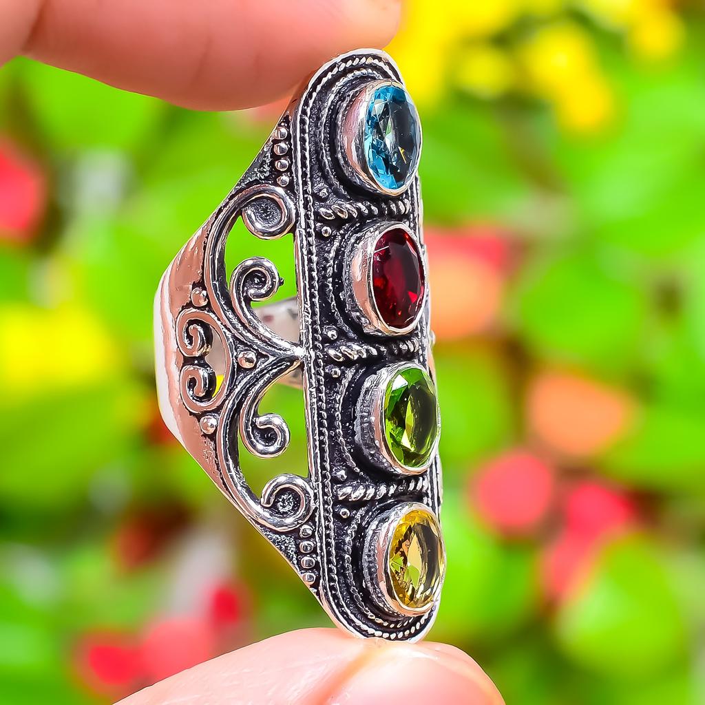 Подарочное кольцо ручной работы из стерлингового серебра 925 пробы с натуральным драгоценным камнем перидот, размер 8,5 J2J25