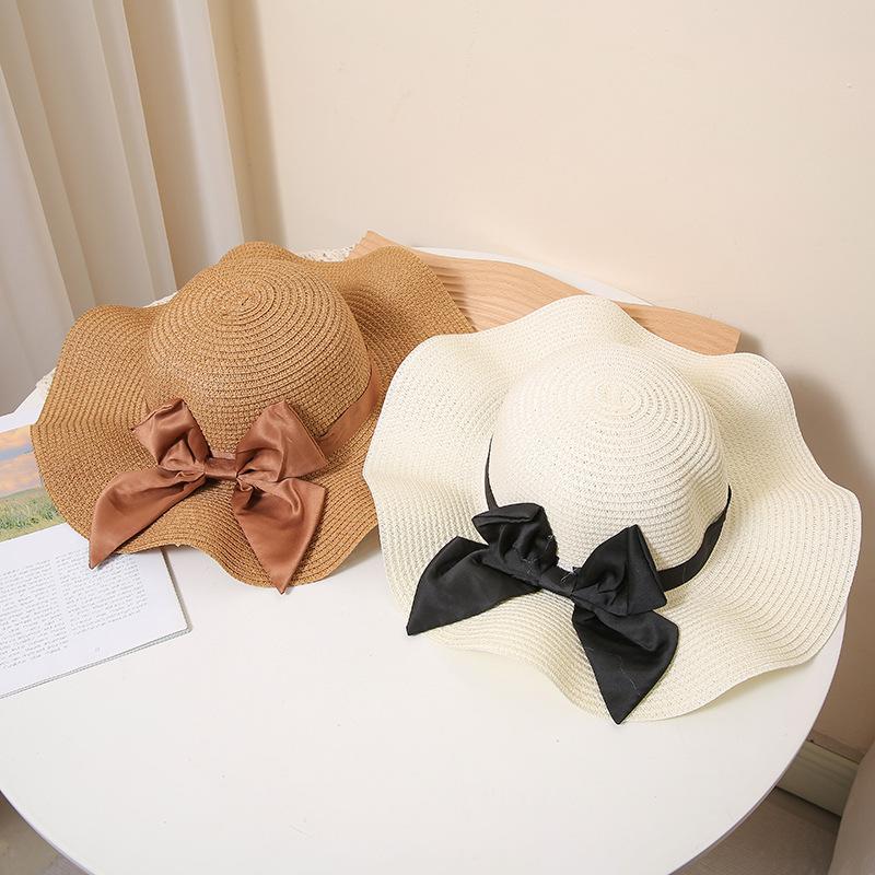 Simple Bowknot Straw Bucket Hat Elegant Solid Color Sun Hat Trendy Foldable Travel Beach Hats for Women Daily Uses Summer Outdoor