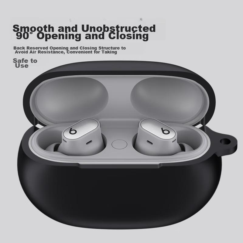 Case for Beats Studio Buds, Buds+ Bluetooth Earphones, Silicone Storage Box, Soft Shell, Shockproof, Ultra-Thin Case, Lustrous Black + Lanyard