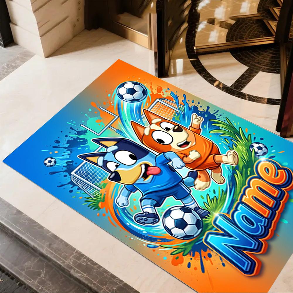Soccer Fun Bluey Customize Text Floor Mat Perfect for Bedrooms Dormitory Kitchen Hallway Anti-slip Rug Decorate Offices Best for Christmas