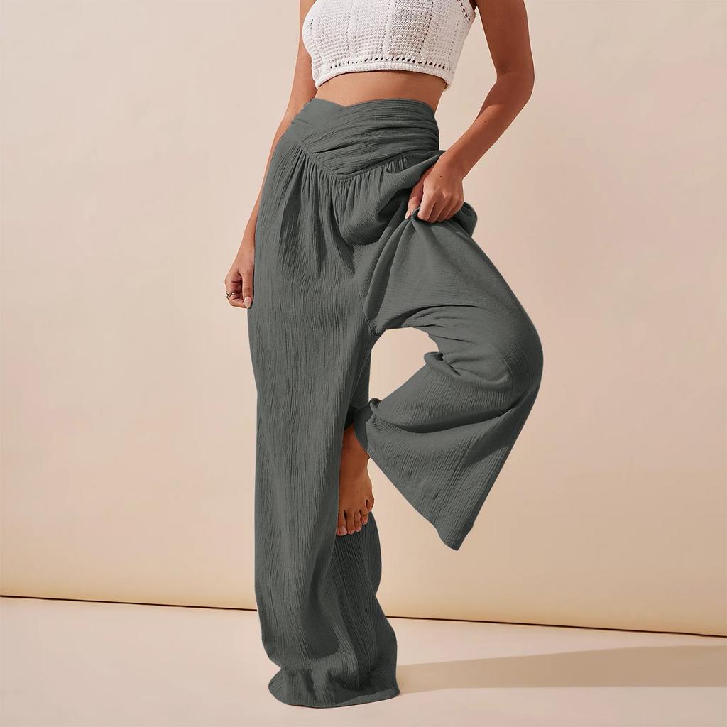Женские широкие брюки с высокой эластичной талией, деловые рабочие брюки, длинные повседневные брюки