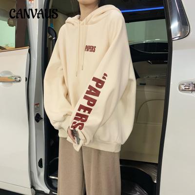 Женская свободная толстовка больших размеров с капюшоном и длинными рукавами в студенческом стиле на осень и зиму