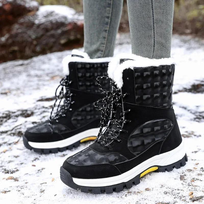Boots for Women Winter Warm Plush Fashion Cotton Shoes Thick Sole Comfortable High Top Boots Snow Boots Botte Femme
