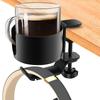 Desk Cup Holder 2 In 1 Desk Cup Holder with Headphone Hanger 360-Degree Rotation Adjustable Arm Clamp Headset Hook Bottle Holder
