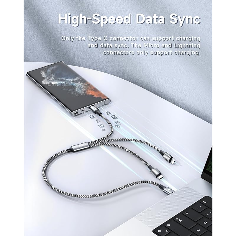 [100 Вт] RAVIAD 3 в 1 короткий кабель для зарядки 50 см USB Type C мультикабель PD 100 Вт кабель USB-C для быстрой зарядки Может питать 3 устройства одновременно тип C (100W)