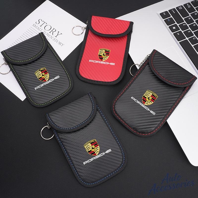 AIHQR1 Car Key Case Signal Blocker Bag Car RFID Shielding Pocket Anti-Theft Pouch For Porsche Panamera Macan Boxster Cayman 911 Sticker