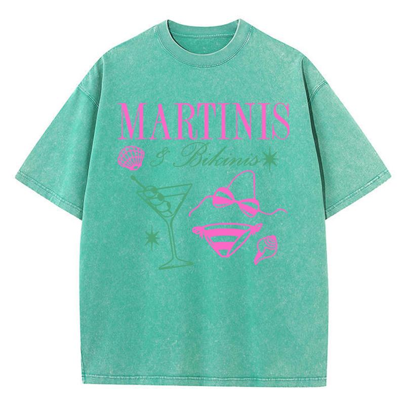 Beach Cocktail Prints Washed T Shirt Women Cotton Oversized TShirt Distressed ONeck Comfortable Tops Summer Casual Clothes