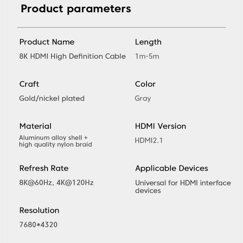 Кабель HDMI 8K/60 Гц 4K/120 Гц UHD HDR 48 Гбит/с Адаптер Высокоскоростной Кабель HDMI-HDMI для ноутбука, телевизора, серии Xbox, проектора, монитора