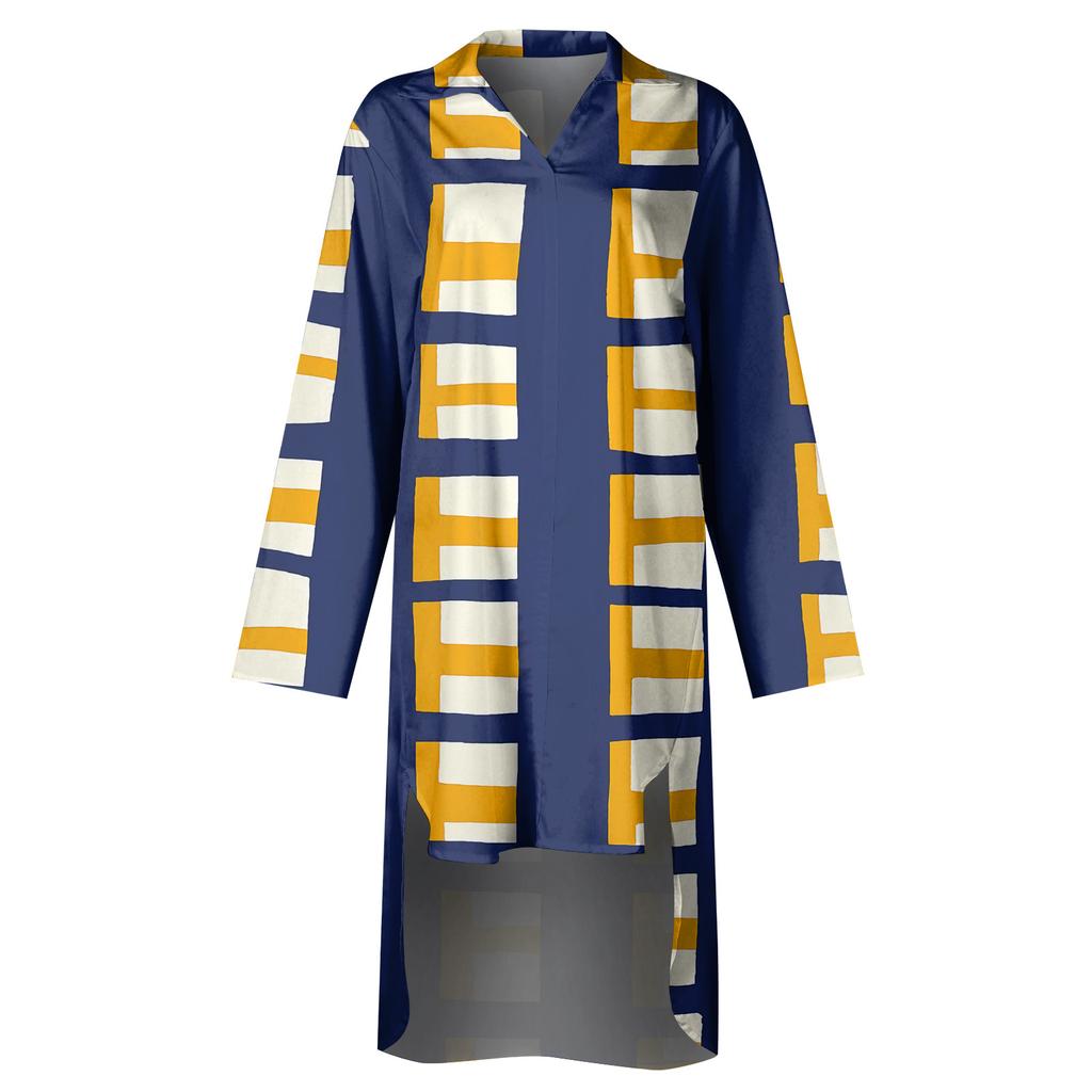 Модная женская блузка с принтом, свободная праздничная рубашка с длинным рукавом, платье