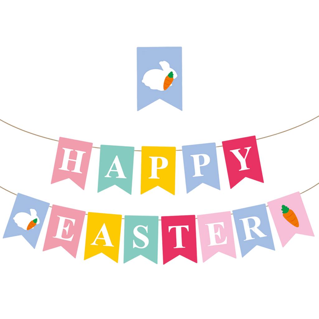 Happy Easter Banner Bunny Carrot Banner Holiday Garland Hanging Ornament For Home Holiday Party
