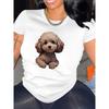 Женская повседневная футболка с коротким рукавом, европейский размер, с милым принтом собаки - Мягкая, эластичная, с круглым вырезом, можно стирать в машине, для всех сезонов