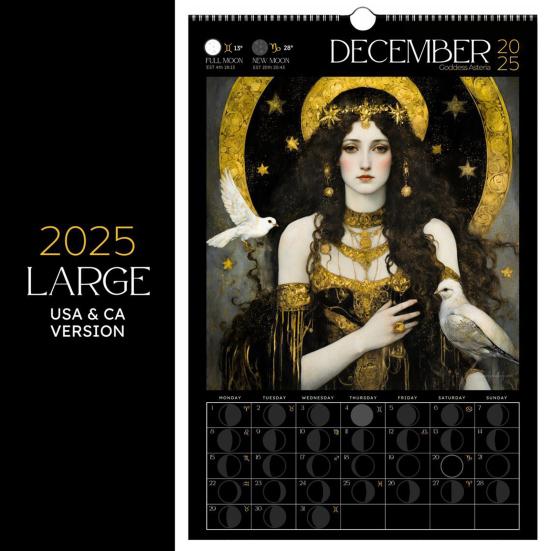 Календарь фаз Луны «Воительница» на 2025 год, настенный календарь на 12 месяцев, готический декор для дома для любителей греческой мифологии