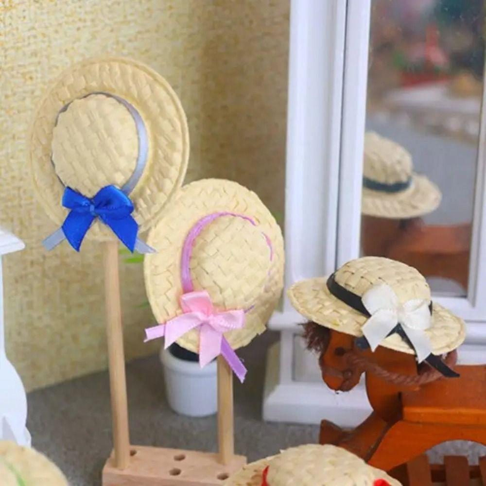 Straw Material Doll House Miniature Handmade Design Doll Sun Cap Doll Straw Hat Doll Accessories